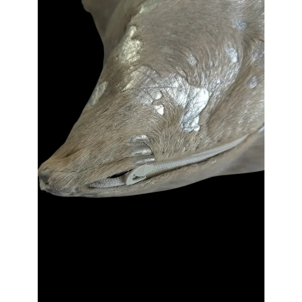 Silver Metallic Cowhide Leather Throw Pillow Decorative Western 19